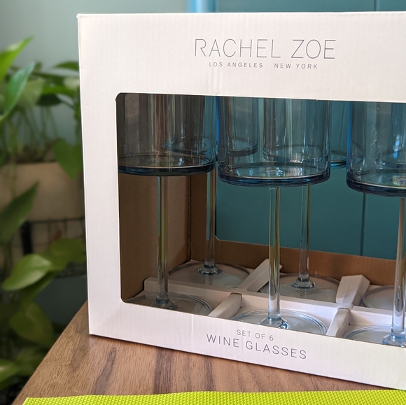 Rachel Zoe Other - NIB Rachel Zoe wine glass set. 6 acrylic turquoise seaglass tinted, stem, 14 oz.